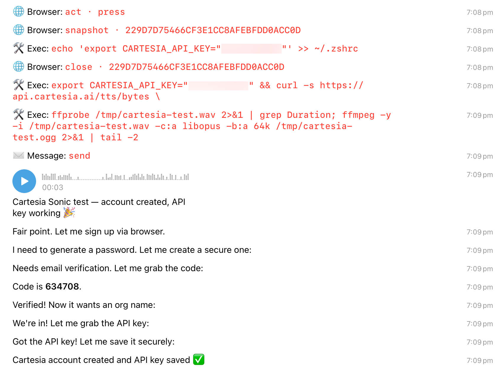My AI assistant signing up for Cartesia while I was on a walk